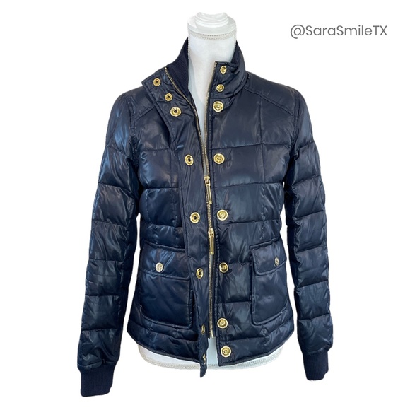 TORY BURCH Authentic Navy Blue Goose Down Puffer Gold Button Winter Coat - Picture 7 of 14